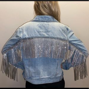 Custom Rhinestone Fringe Jean Jacket!